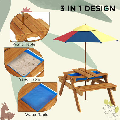 Outsunny Toddler Water Table Kids Sand & Water Table with Removable Foldable Umbrella for Patio Lawn Garden, Aged 3-6 Years Old