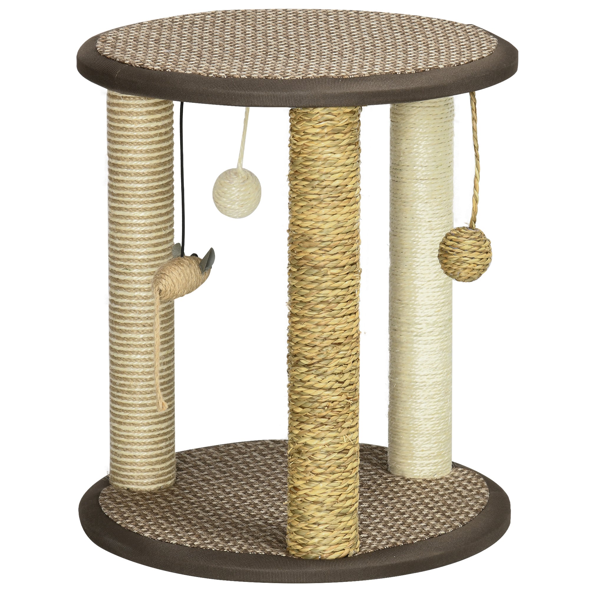 PawHut 17" Cat Tree, Kitty Activity Centre with Hanging Toys, Cat Tower with Jute, Sisal, Seagrass Scratching Post, Brown
