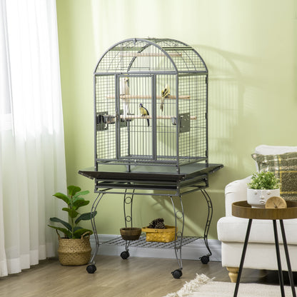 PawHut 66" Bird Cage Parrot Cage for Conures, Cockatiels, Parrotlet with Play Top, Rolling Stand, Pull Out Tray, Storage Shelf