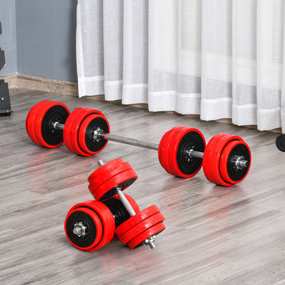 Soozier 66lbs 2-In-1 Dumbbell & Barbell Adjustable Set Strength Muscle Exercise Fitness Plate Bar Clamp Rod Home Gym Sports Area