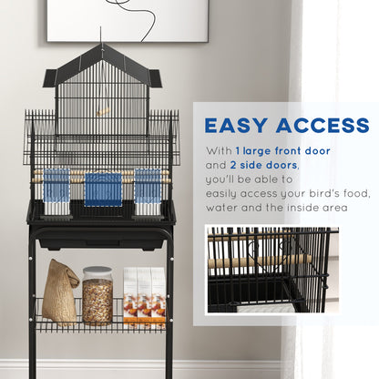 PawHut 48" Bird Cage with Perch, Swing, Food Container, Slide-out Tray, Handle, Parrot Cage for Finches, Canaries, Budgies