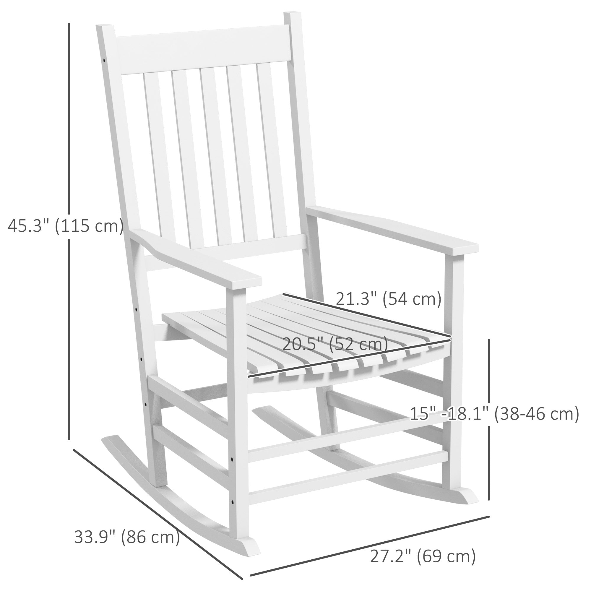 Outsunny Wooden Patio Rocking Chairs Set of 2, Outdoor Rocker Chairs with Wide Armrests, High Back for Garden, Balcony, White