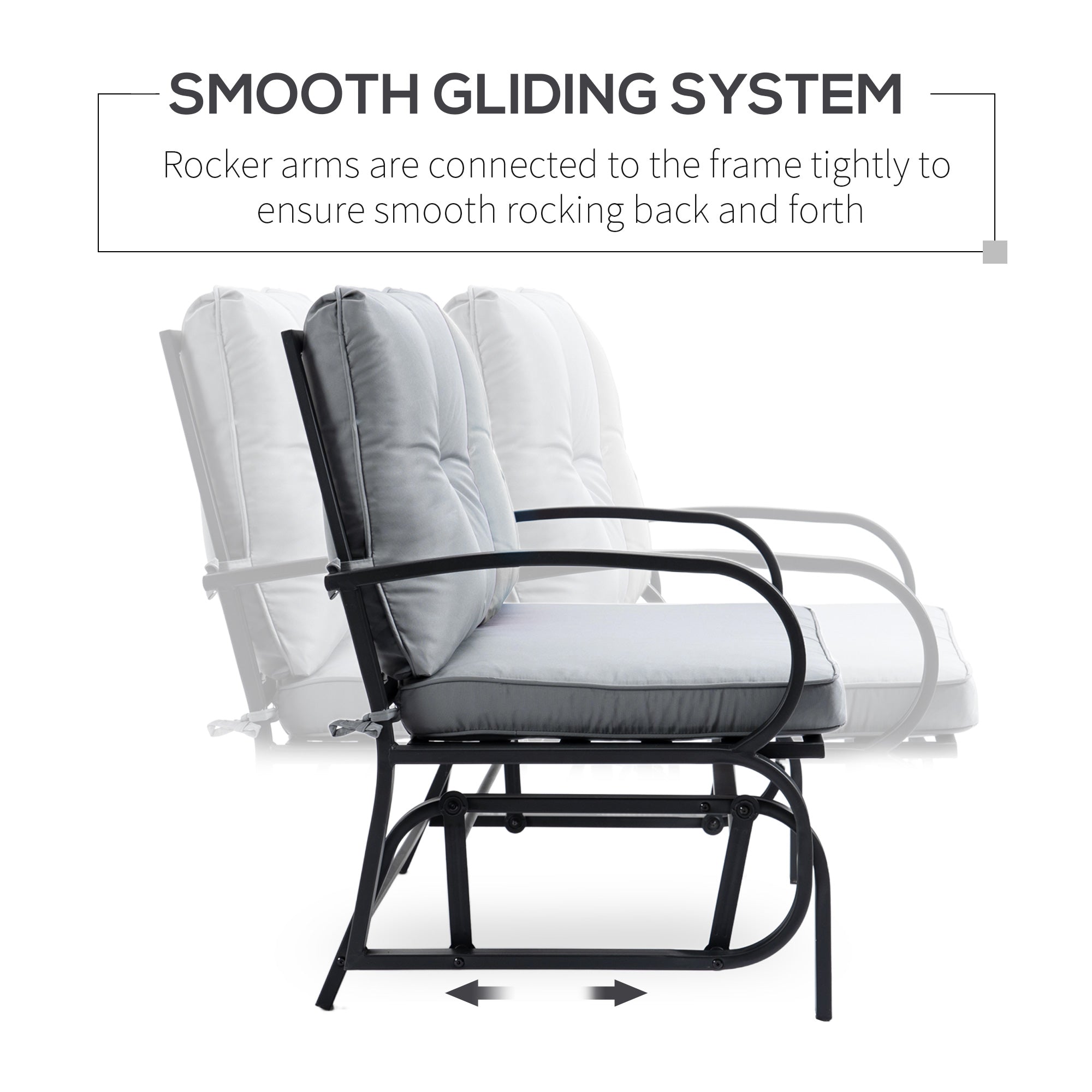 Outsunny 2-Person Outdoor Glider Chair, Patio Double Rocking Loveseat with Steel Frame and Cushions for Backyard, Garden and Porch, Grey