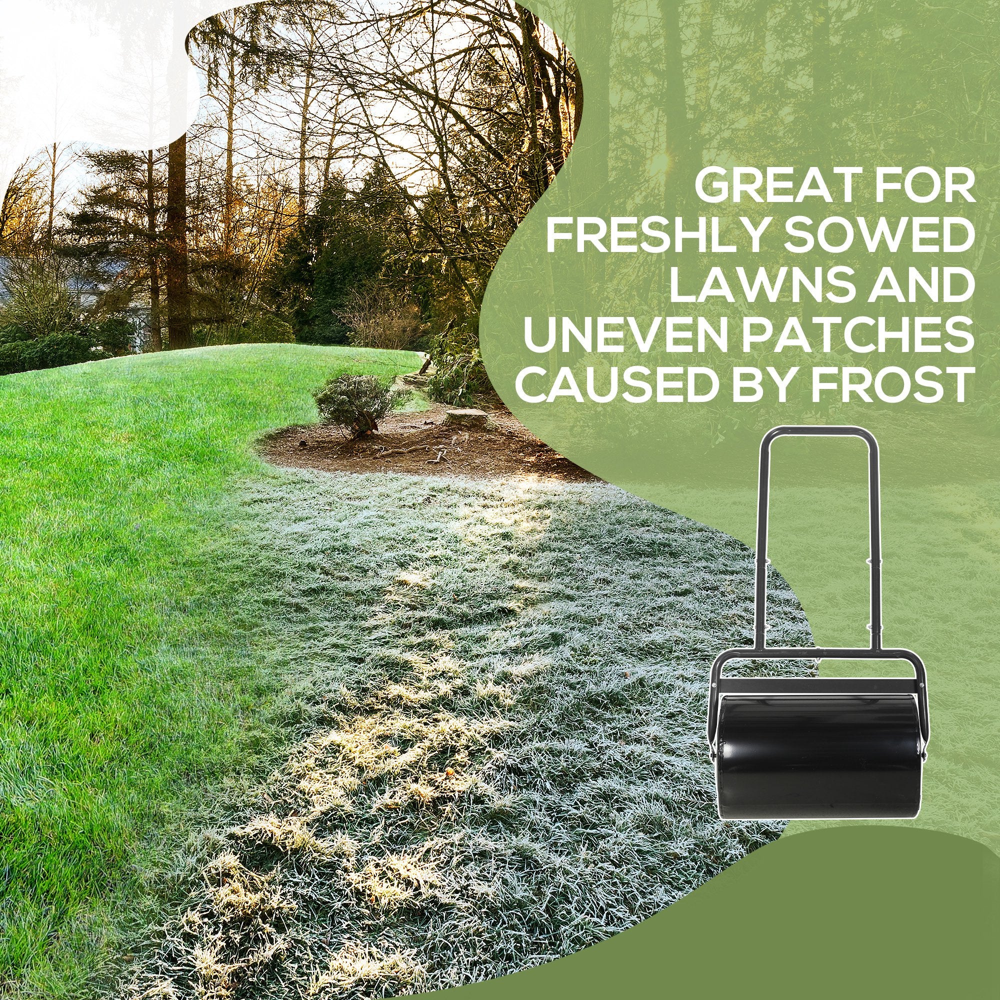 Outsunny Heavy Duty Lawn Roller, 20" Push/Tow Behind Sod Roller, Grass Flattener Filled with 11gal Water/136lbs Sand, Black