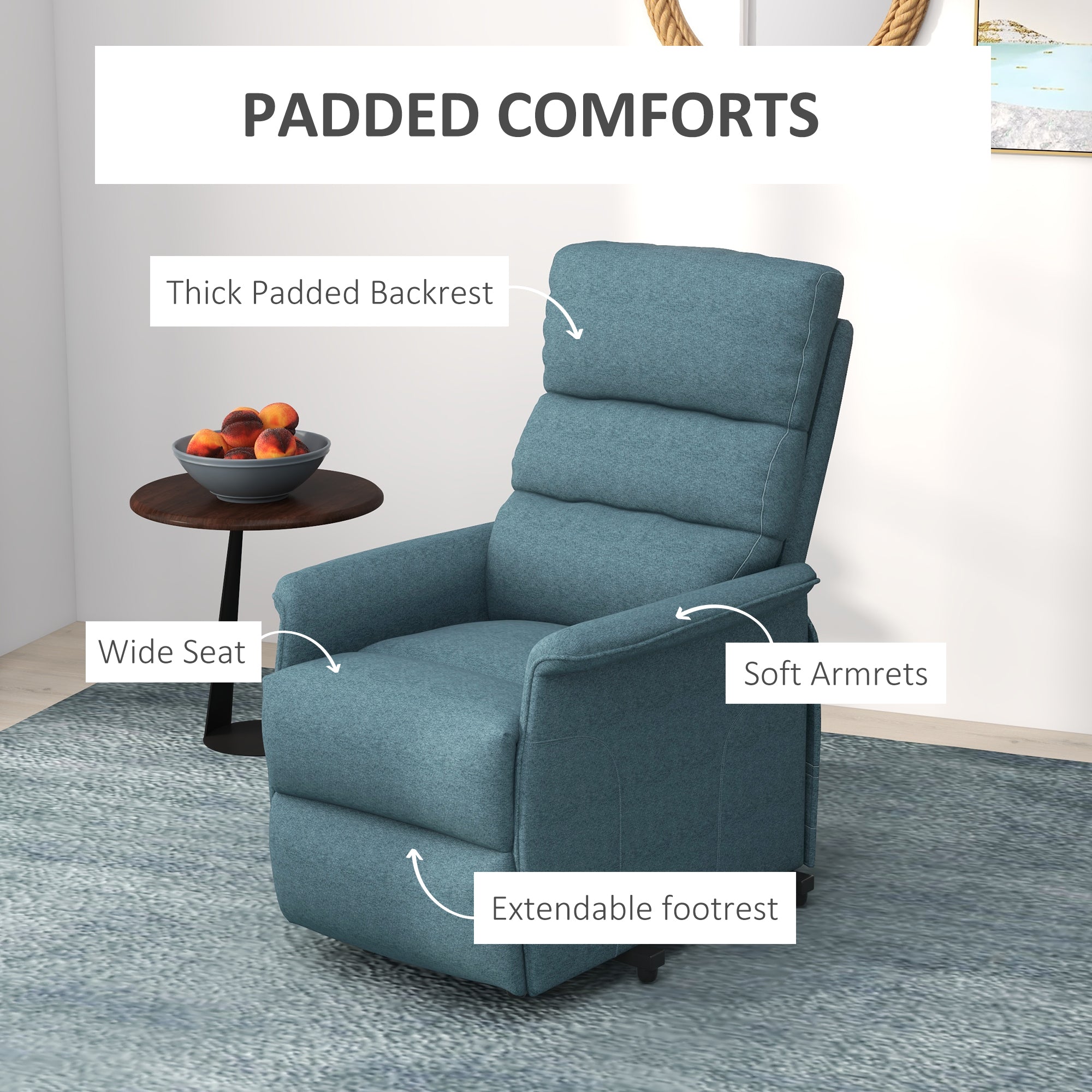 HOMCOM Lift Chair for Elderly, Power Chair Recliner with Remote Control, Side Pockets for Living Room, Blue