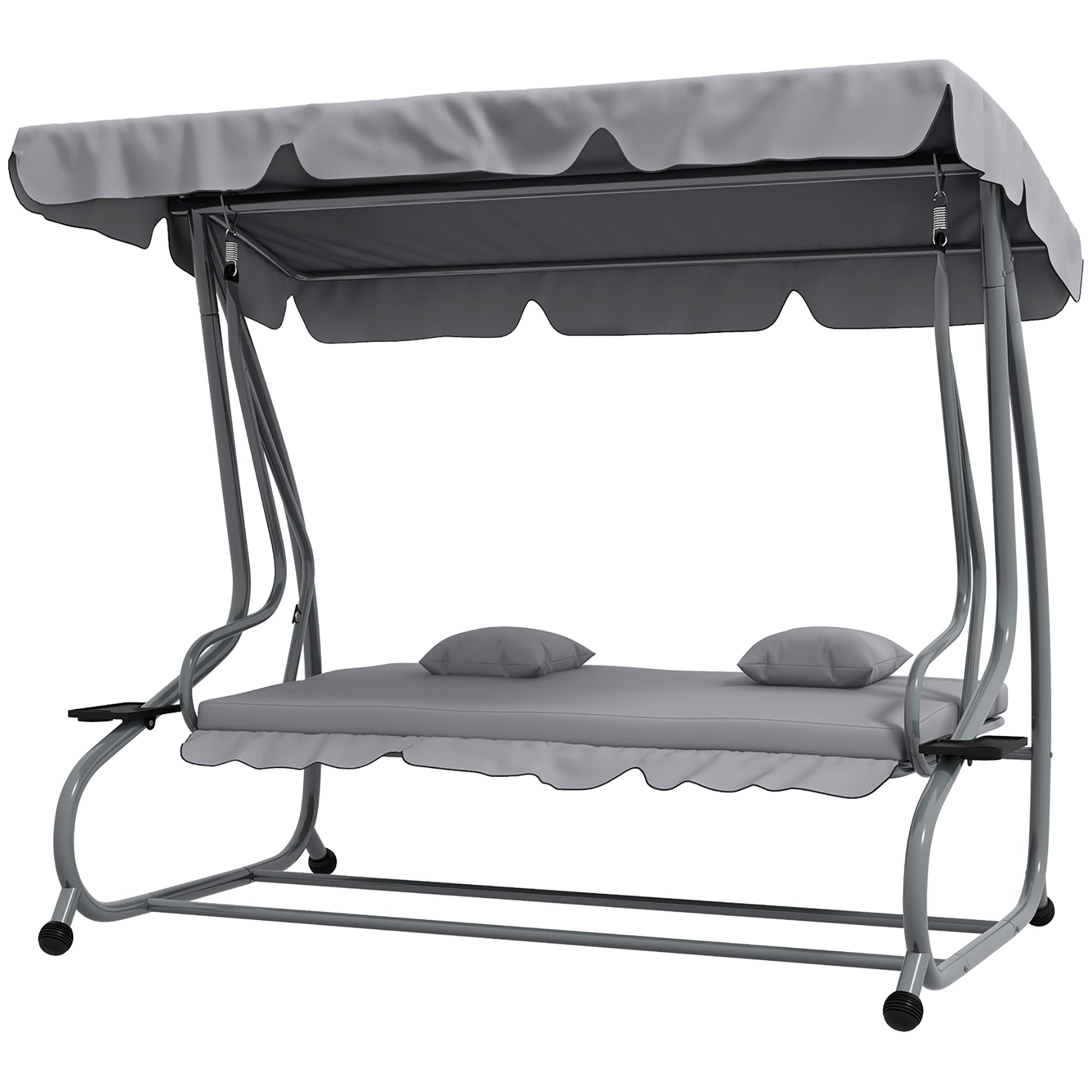 Outsunny Outdoor 3-Seater Patio Swing Chair, Outdoor Swing Seat, with Adjustable Canopy and Two Pillows for Garden, Light Grey