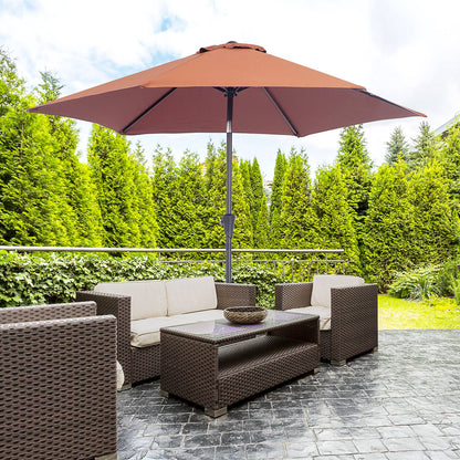 Outsunny 8.5FT Patio Umbrella, Round Garden Parasol with 6 Ribs, Market Sunshade Tilt Canopy w/ Crank Handle for Outdoor, Coffee
