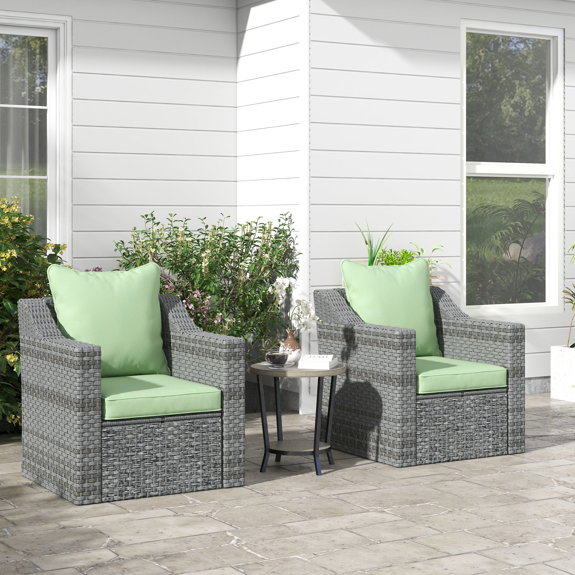 Outsunny 4-Piece Seat Cushion Back Pillows Replacement, Patio Chair Cushions Set for Indoor Outdoor, Green