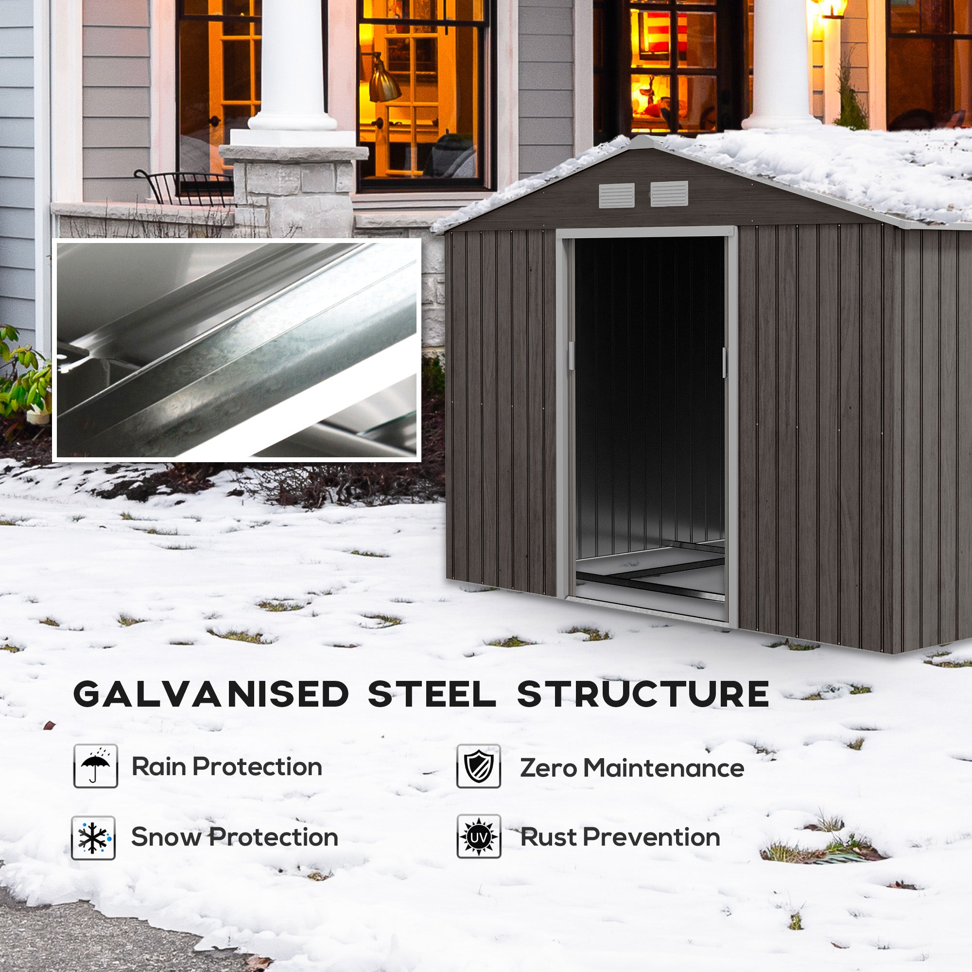 Outsunny 9.1'x6.4'x6.3' Garden Storage Shed w/ Foundation Kit Metal Tool Storage House w/ Double Doors Grey