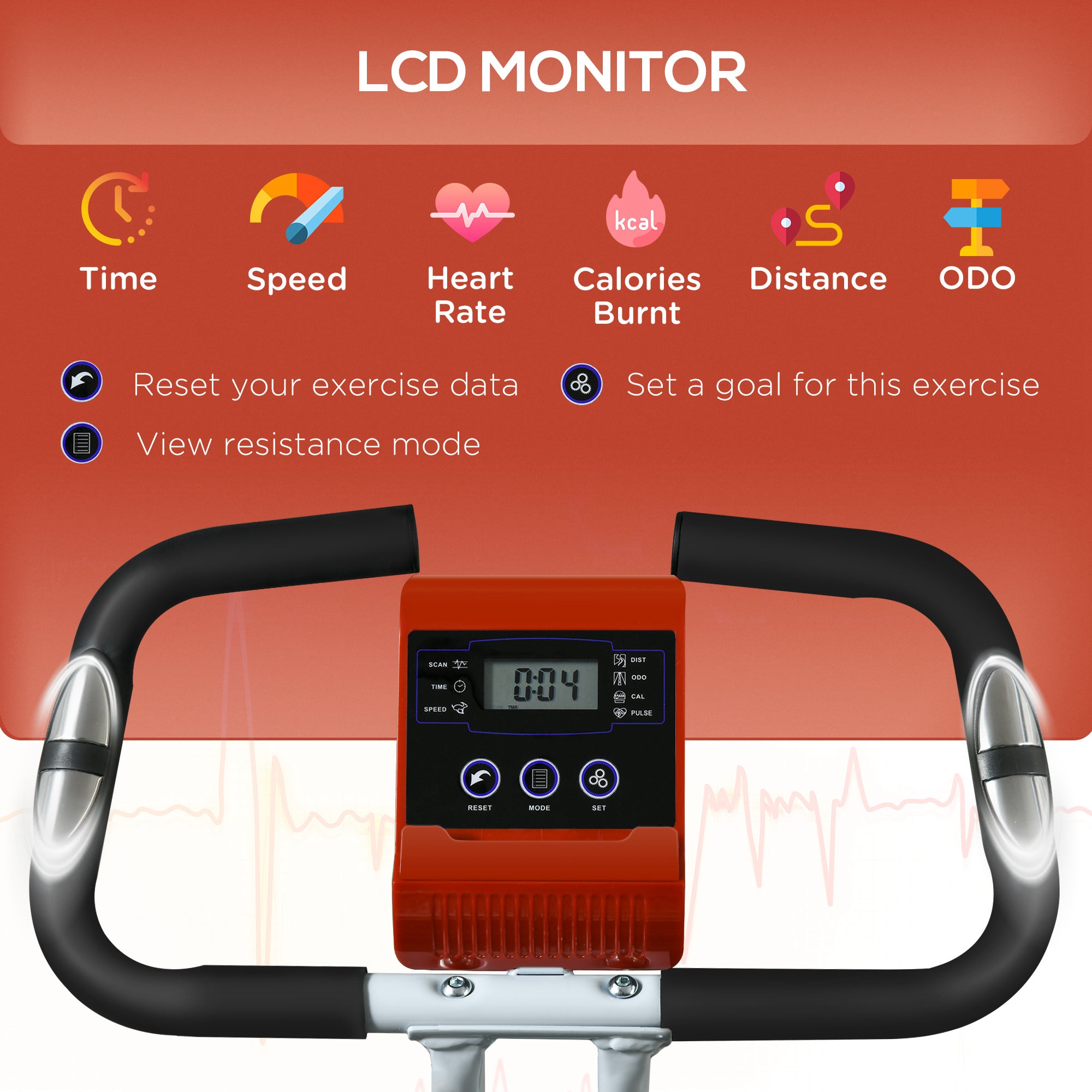 Soozier Foldable & Quiet Exercise Bike with 8-Level Magnetic Resistance, Pulse Sensor, Wheels and LCD Monitor, Red