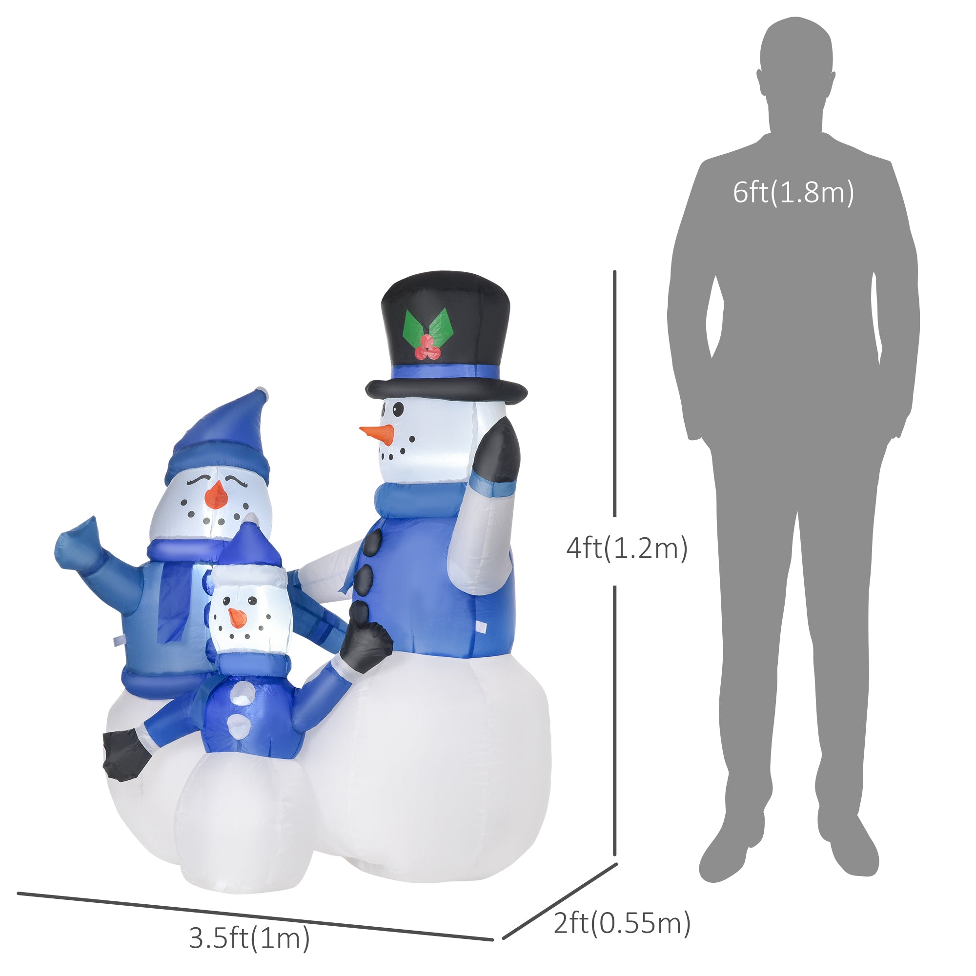 HOMCOM 1.2M Tall Large LED Lighted Christmas Inflatable Snowmen Family Outdoor Indoor Holiday Decorations