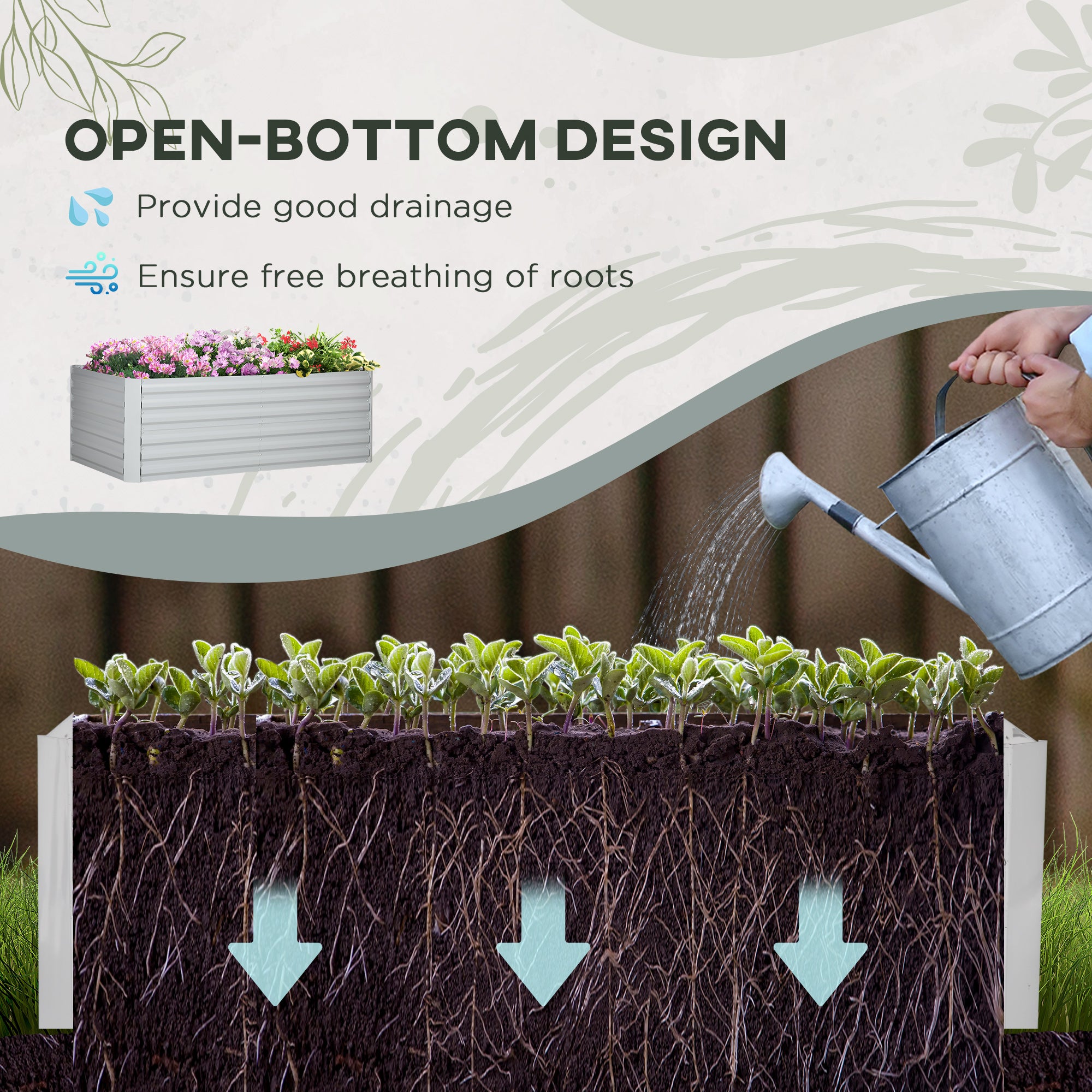 Outsunny Galvanized Raised Garden Bed, Steel Outdoor Planters with Reinforced Rods, 71" x 35" x 23", Light Grey