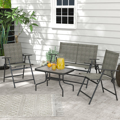 Outsunny Outdoor 4 Pieces Patio Furniture Set, Garden Set with Two Foldable Armchairs, a Loveseat & Glass Top Table, Mixed Brown