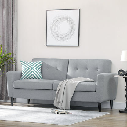HOMCOM 3 Seater Sofa, Upholstered Couch for Bedroom, Modern Sofa Settee with Padded Cushion, Button Tufting and Wood Legs for Living Room, Grey