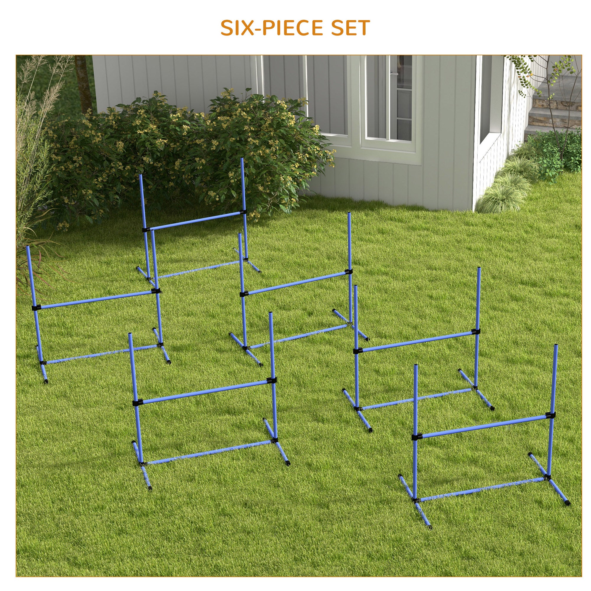 PawHut Set of 6 Dog Agility Training Equipment Adjustable Jump Bar Pet Exercise Kit with Carrying Bag (Blue)