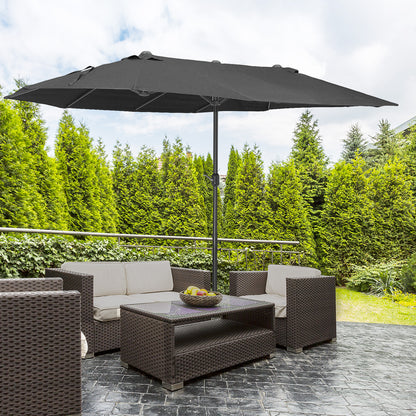Outsunny 15ft Double-sided Outdoor Sun Umbrella with Twin Canopy, Outdoor Parasol with Crank for Pool, Deck, Black