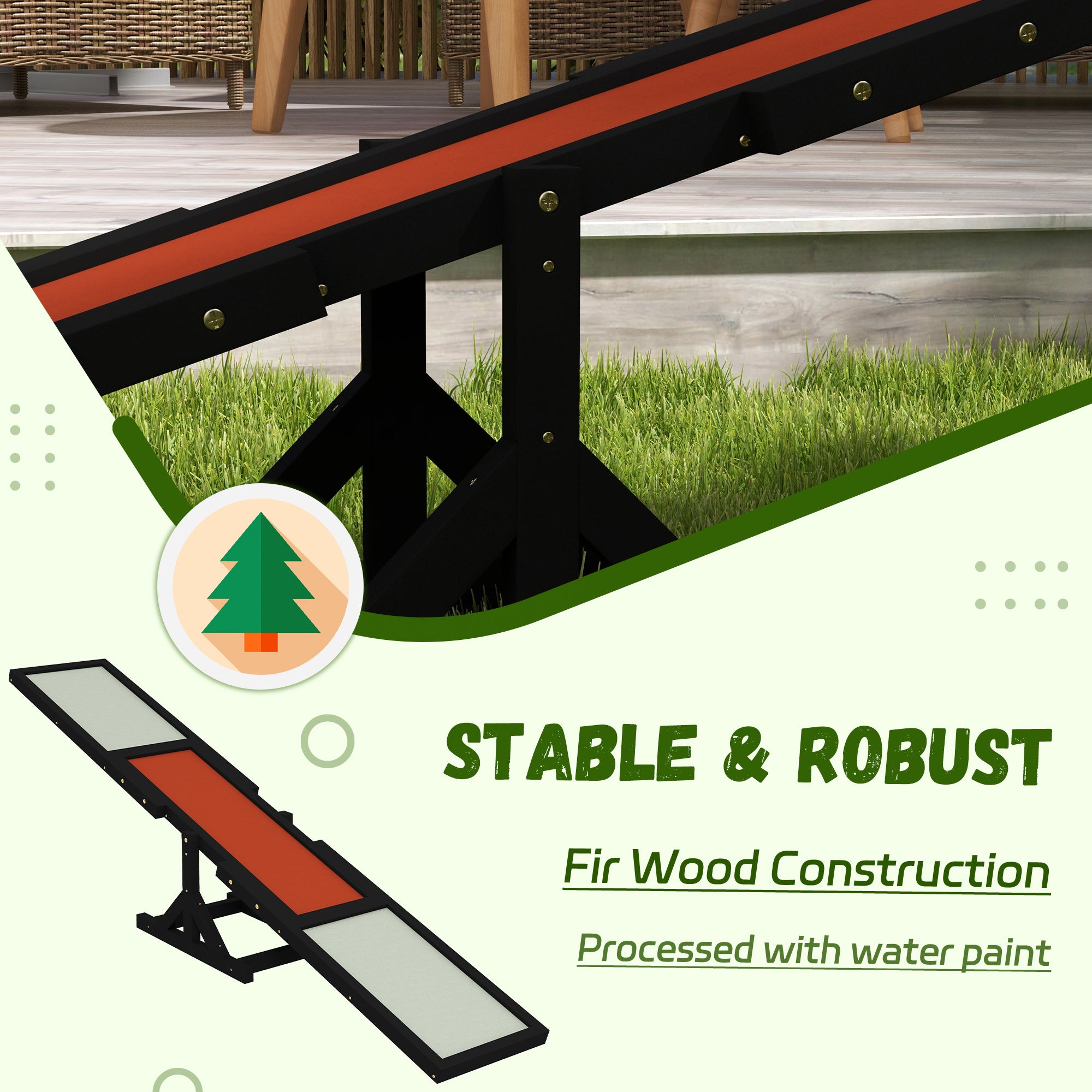 PawHut Wood Pet Seesaw, Dog Agility Training Equipment for Obedience Training, Weather Resistant, Black