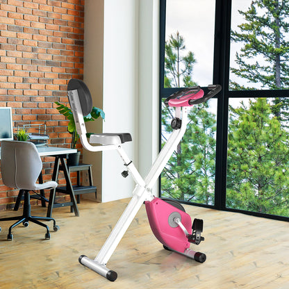 Soozier Foldable Indoor Stationary Bike with 8 Levels of Magnetic Resistance, Exercise Bike for Cardio Workout, Pink