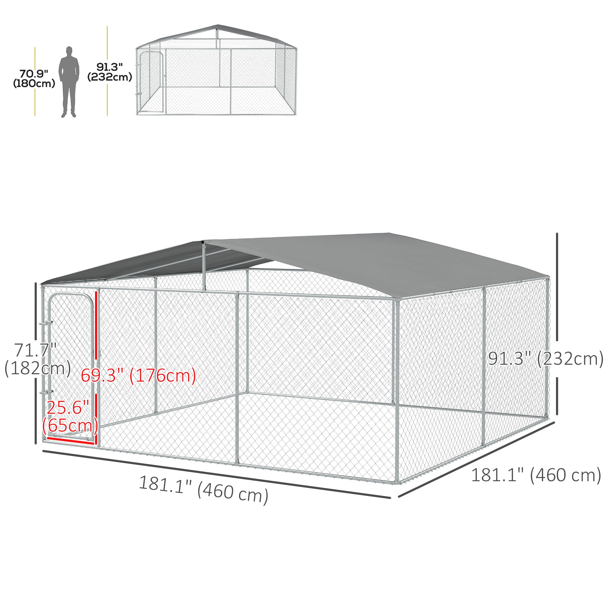 PawHut Dog Kennel Outdoor, Heavy Duty Playpen with Secure Lock, Cover, for Backyard & Patio, 15.1' x 15.1' x 7.5'