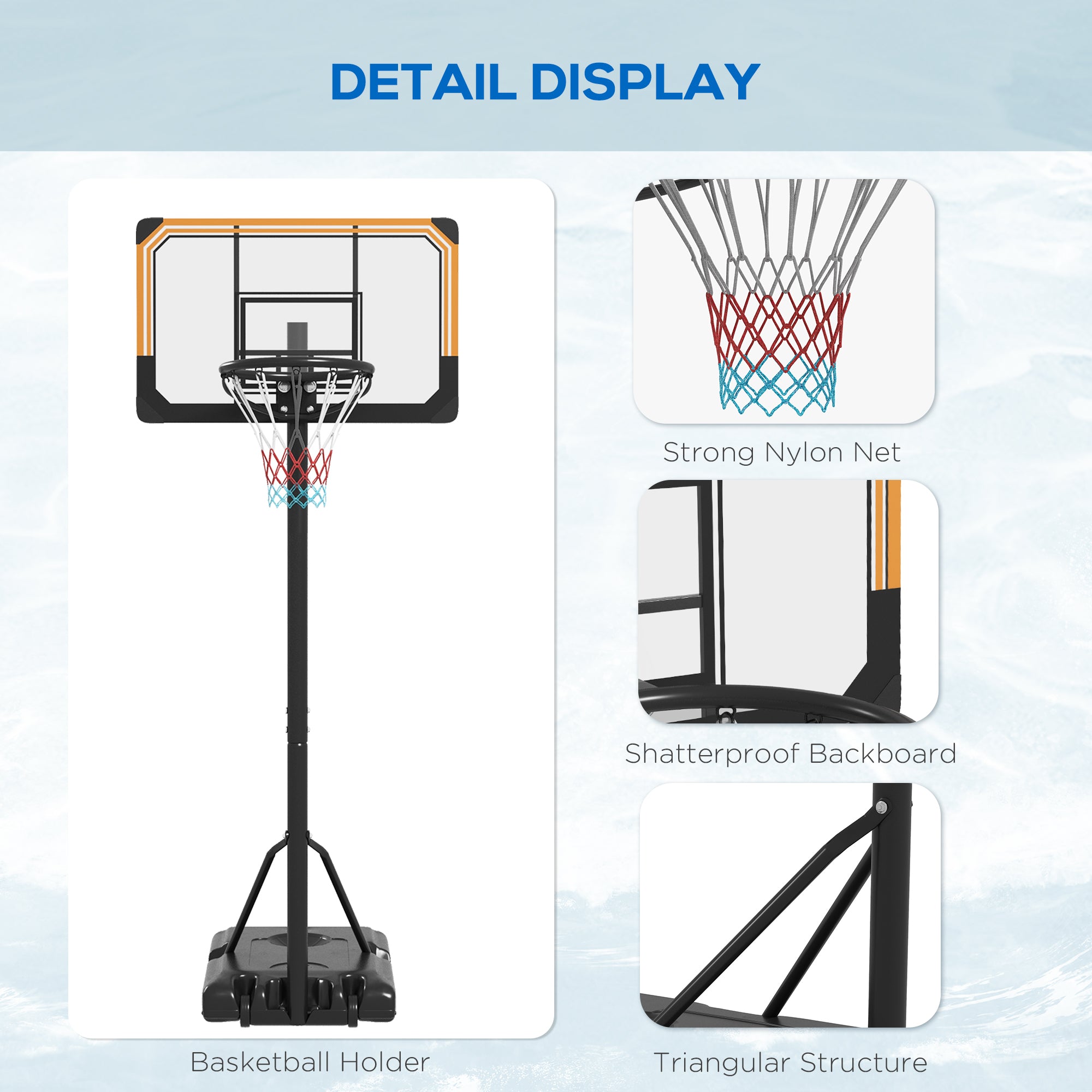 Soozier 6-7ft Basketball Hoop, Freestanding Basketball System with 18" Shatterproof Backboard and Weighted Base