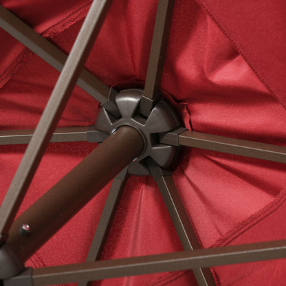 Outsunny 6.5x10ft Patio Umbrella Rectangle Solar Powered Tilt Aluminum Outdoor Market Parasol with LEDs Crank (Wine Red)