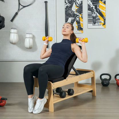 Soozier Wooden Adjustable Weight Bench with Dumbbell Storage Rack, Flat or Incline Workout Bench for Weight Lifting, Black