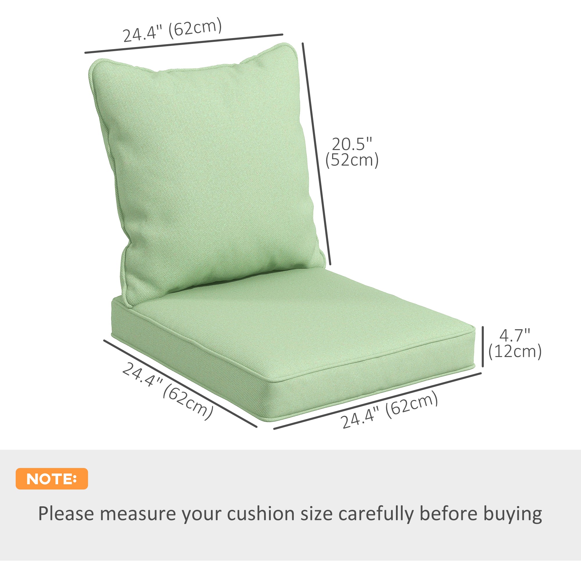 Outsunny 4-Piece Seat Cushion Back Pillows Replacement, Patio Chair Cushions Set for Indoor Outdoor, Green