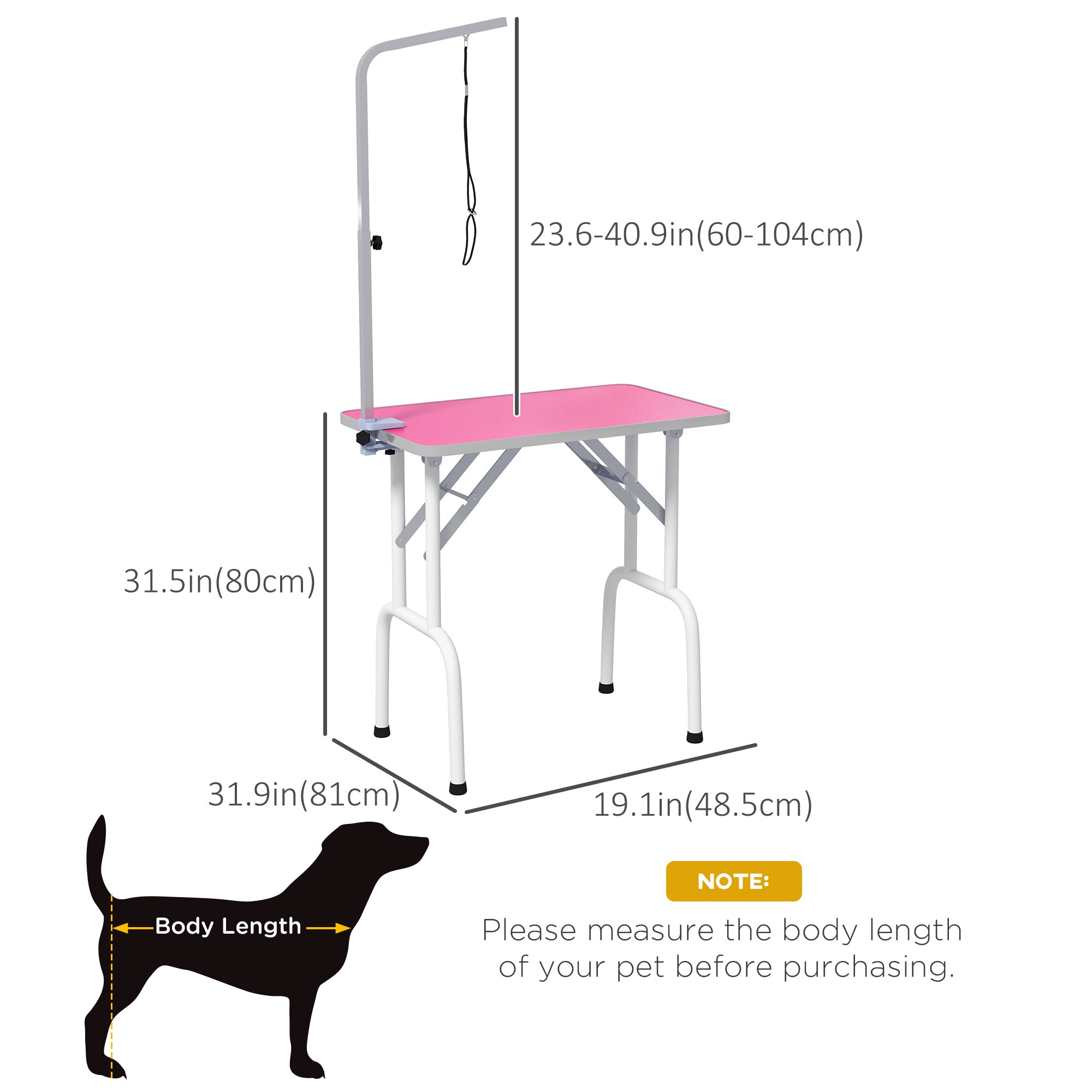 PawHut Foldable Pet Grooming Table for Dogs Cats with Adjustable Arm, Non-slip Surface, Pink