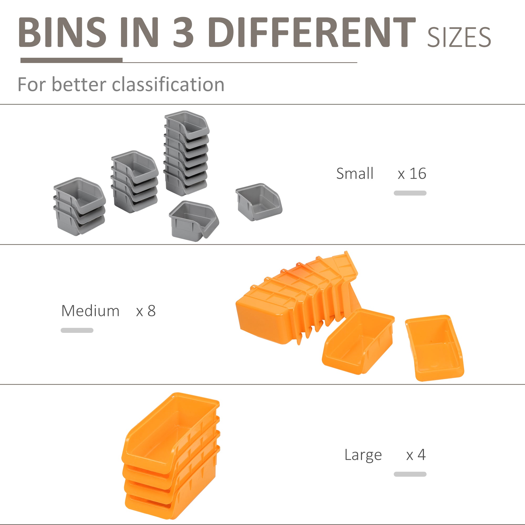DURHAND 44PC Wall Mounted Storage Bins Parts Rack Kit with Storage Bins, Pegboard and Hooks, Garage Plastic Organizer, Orange