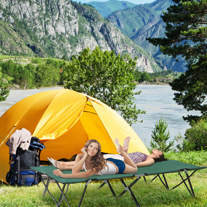 Outsunny 76" Two Person Folding Camping Cot Outdoor Portable Double Cot Wide Military Sleeping Bed w/ Carrying Bag Green