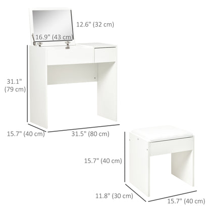 HOMCOM Modern Vanity Set with Flip Top Mirror and Cushioned Stool, Dressing Table with Storage Drawer for Bedroom, White