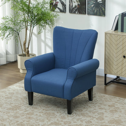 HOMCOM Fabric Armchair, Modern Accent Chair with Wood Legs for Living Room, Bedroom, Home Office, Dark Blue