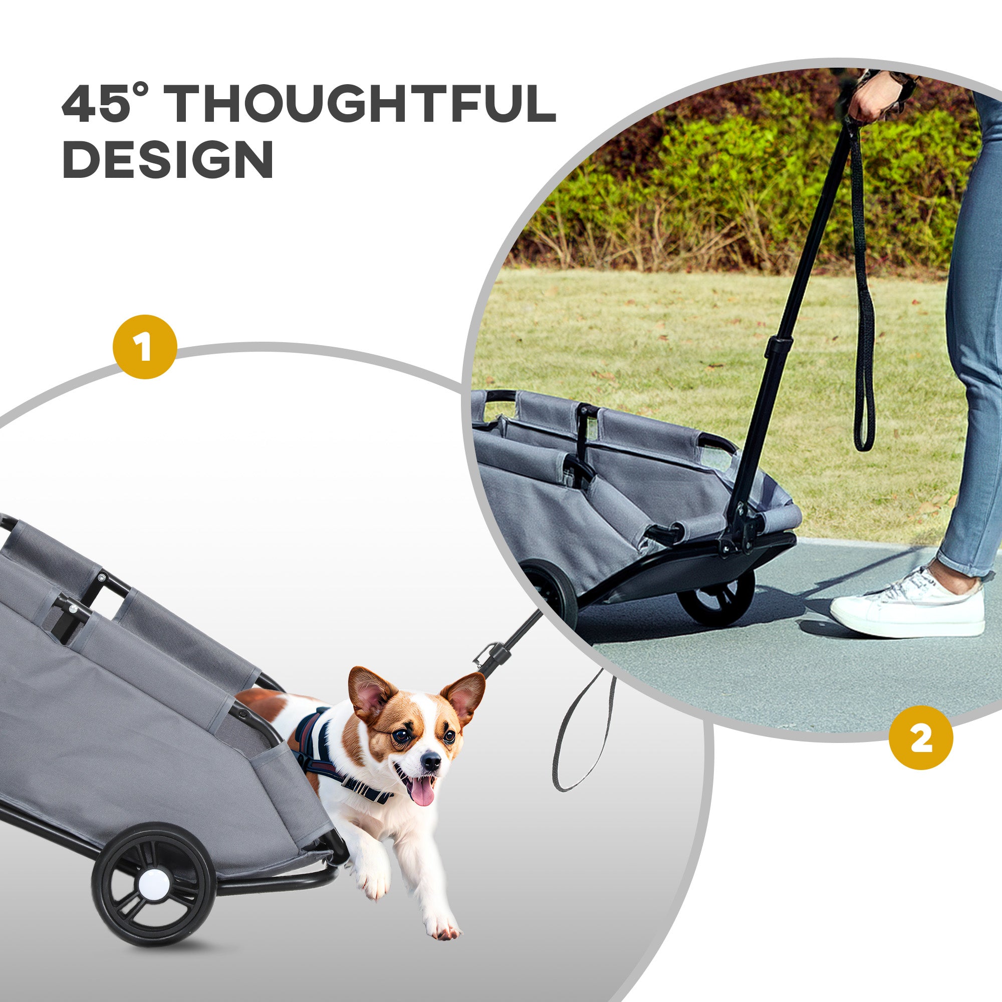 PawHut 4 Wheels Folding Lightweight Pet Stroller with Universal Handle Rod, Storage Bag, Washable Cushion for Miniature Dogs