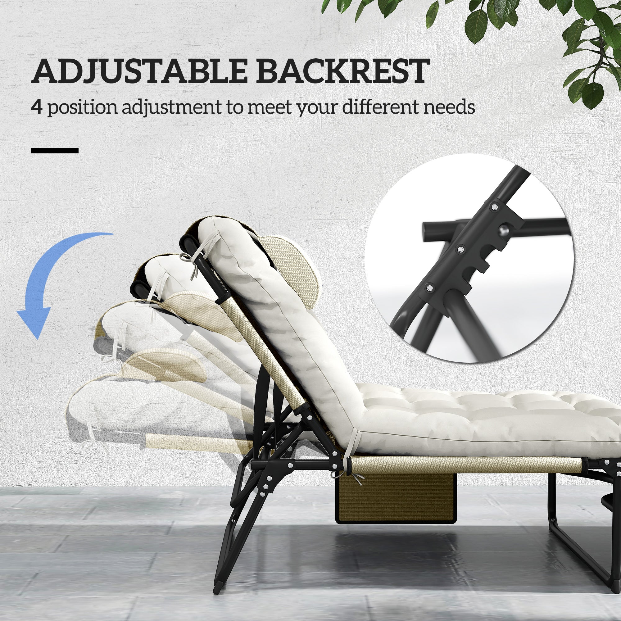 Outsunny 2-Piece Folding Lounge Chairs with Adjustable Backrest, Tanning Chair with Cushion, Side Pocket, Headrest, Beige
