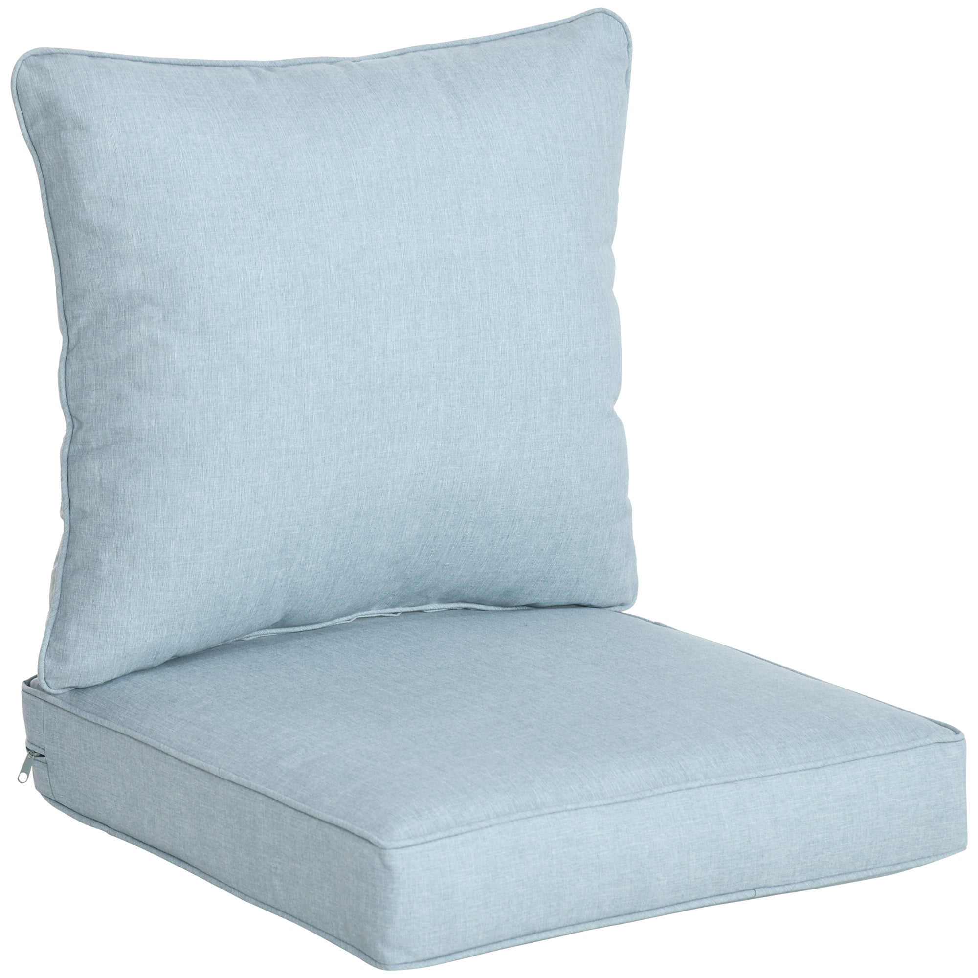 Outsunny Patio Chair Cushions, Thick Deep Seat Outdoor Seat Cushion with Back Cushion, Light Blue