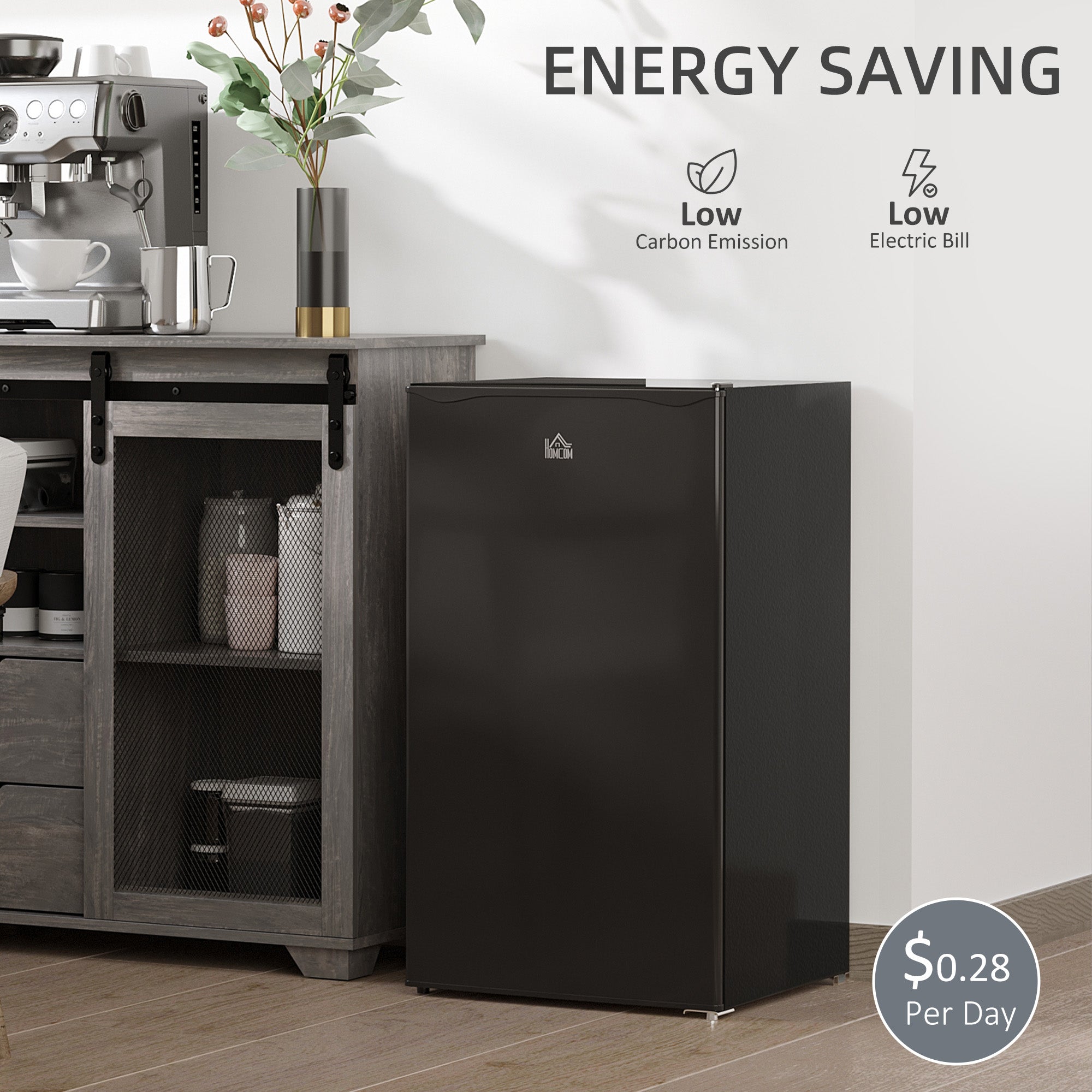 HOMCOM Compact Refrigerator, Mini Fridge with Freezer, Adjustable Shelf, Mechanical Thermostat and Reversible Door, Black