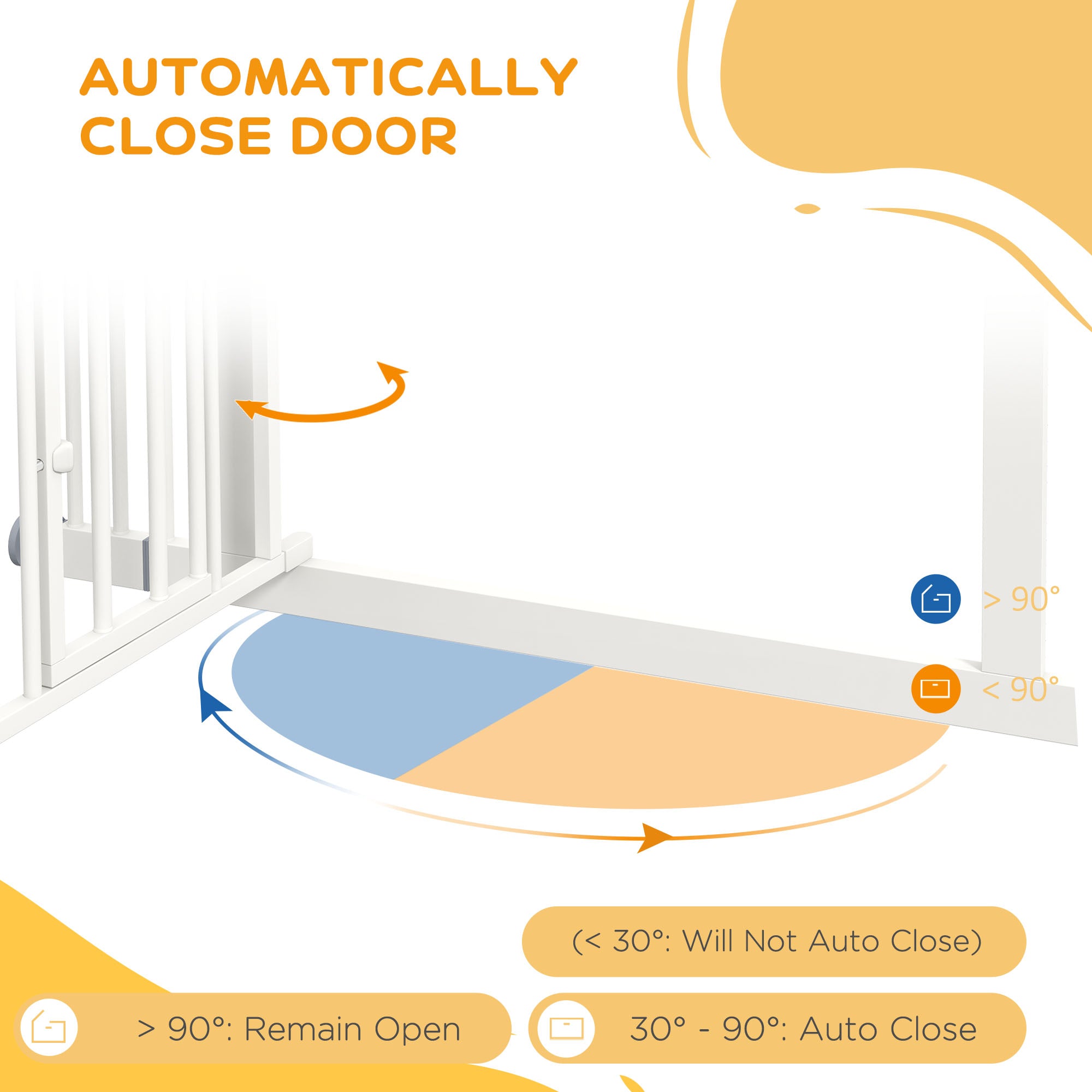 PawHut Auto-Close Pet Gate, Stair Gate with Cat Door, Double Locking for Doorways Hallways Stairs, Fits 29"-39.4" Wide, White