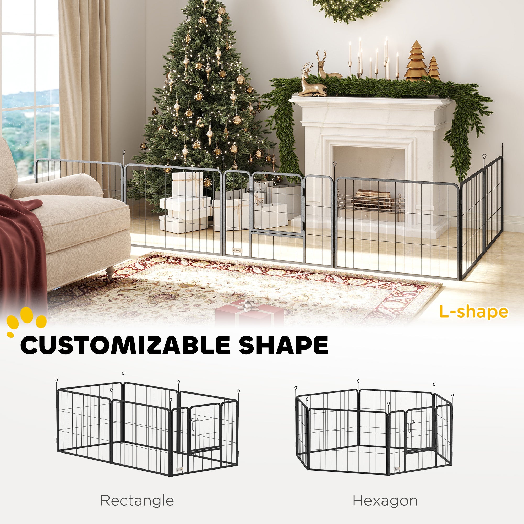 PawHut Heavy Duty Dog Playpen with Door for Small Dogs, 6 Panels, 23.5"H
