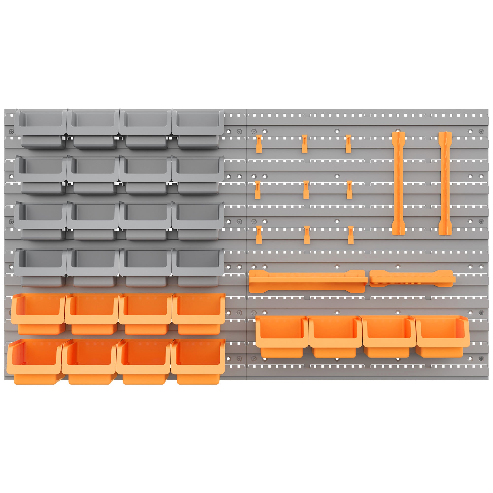 DURHAND 44PC Wall Mounted Storage Bins Parts Rack Kit with Storage Bins, Pegboard and Hooks, Garage Plastic Organizer, Orange