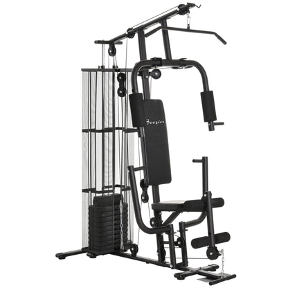 Soozier Home Gym, Multifunction Gym Equipment Workout Station with 100Lbs Weight Stack for Lat Pulldown, Leg Extensions, Preacher Bicep Curls, Triceps Pulldowns, Chest Press, Black