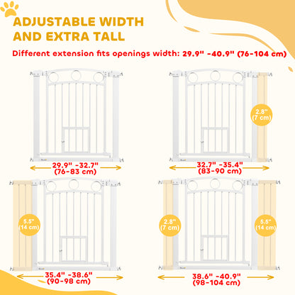 PawHut 30" Extra Tall Dog Gate w/ Cat Door, 2 Extension Kits, for Doorways, Hallways, Stairways, 30"-41" Width