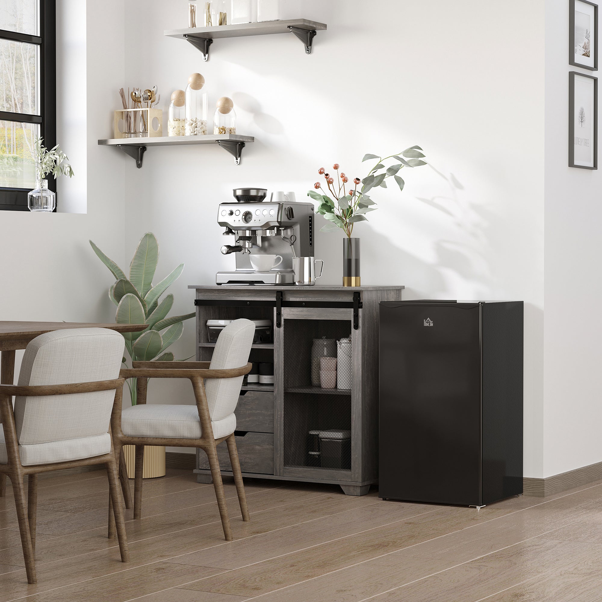HOMCOM Compact Refrigerator, Mini Fridge with Freezer, Adjustable Shelf, Mechanical Thermostat and Reversible Door, Black