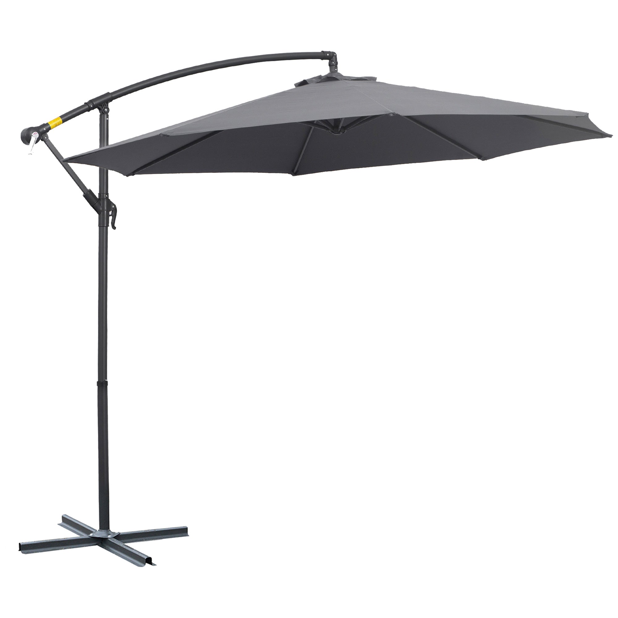 Outsunny Φ10' Deluxe Patio Umbrella Outdoor Market Parasol Banana Hanging Offset Sunshade Crank Cross Base Grey