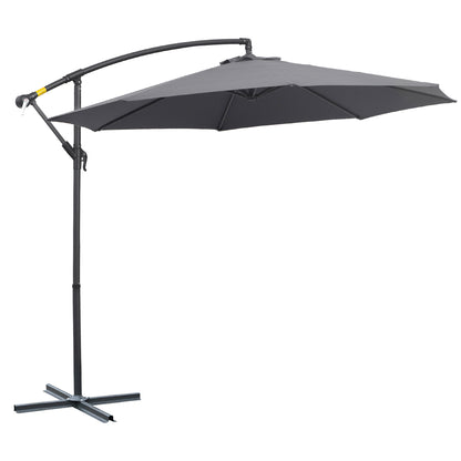 Outsunny Φ10' Deluxe Patio Umbrella Outdoor Market Parasol Banana Hanging Offset Sunshade Crank Cross Base Grey
