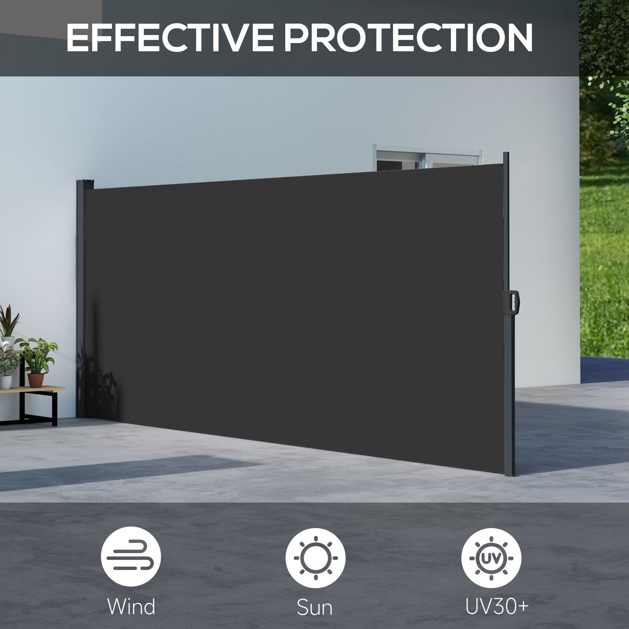 Outsunny 13' x 5' Retractable Side Awning, Outdoor Privacy Screen for Garden, Hot Tub, Balcony, Terrace, Pool, Black