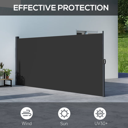 Outsunny 13' x 5' Retractable Side Awning, Outdoor Privacy Screen for Garden, Hot Tub, Balcony, Terrace, Pool, Black