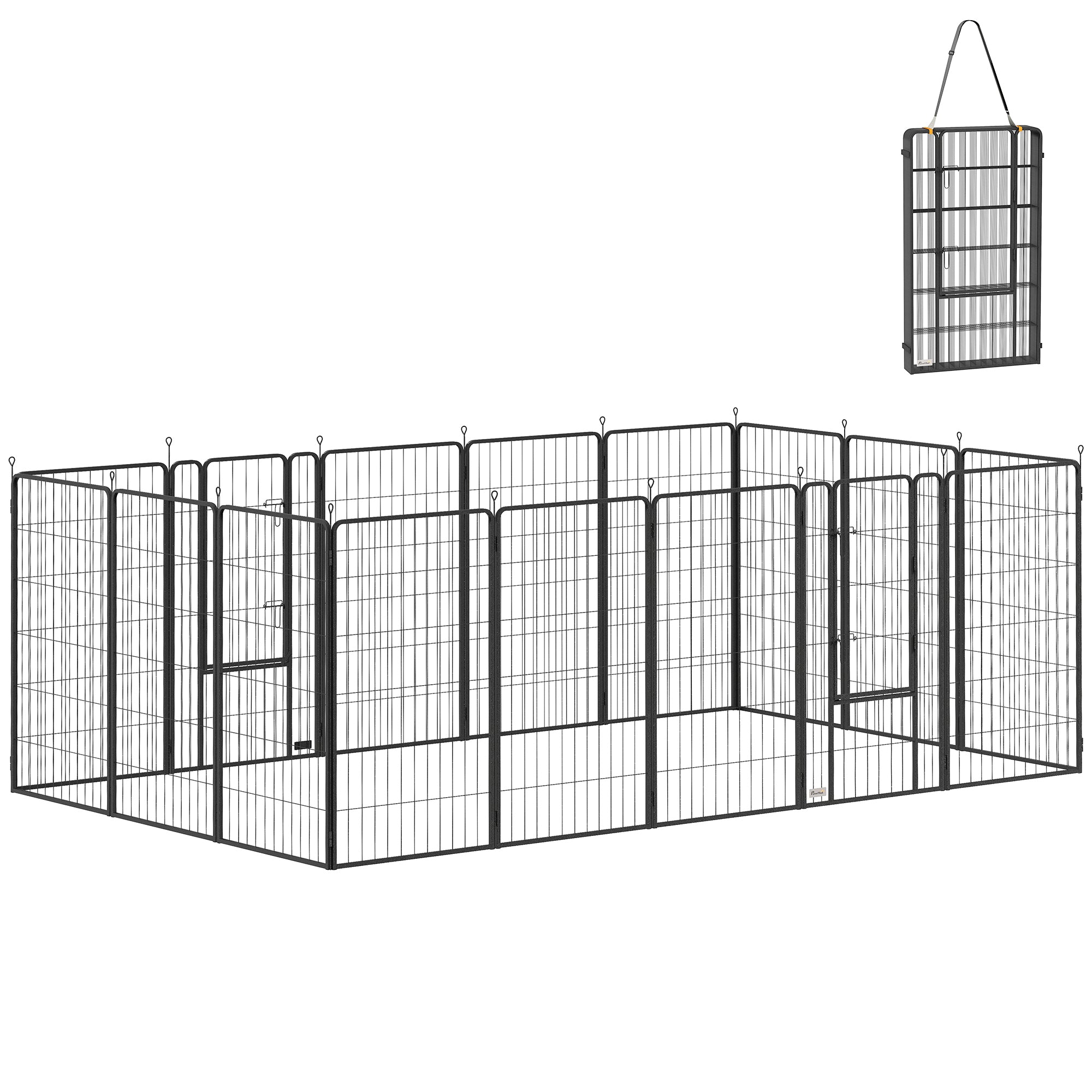 PawHut 16 Panels Dog Playpen with Strap, Portable & DIY, for Large Dogs, for Yard, RV, Camping, Garden, 47" Height