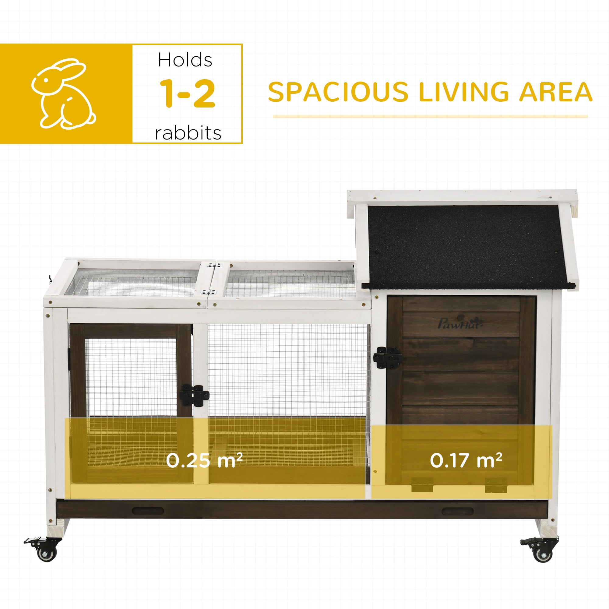 PawHut Rabbit Cage with Wheels, Ramp, Run, Tray for Indoor Outdoor, Suitable for Rabbit, Guinea Pig, Coffee