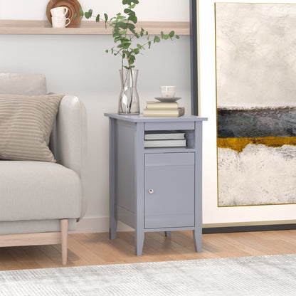 HOMCOM Wooden3-Tier Modern Nightstand with Pullout Shelf, Adjustable Open Shelf, and Door Cabinet, Grey
