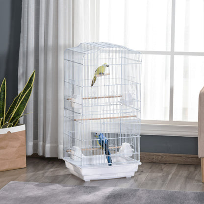 PawHut 36" Bird Cage, Macaw Play House, Cockatoo, Parrot, Finch Flight Cage, 2 Doors, Perch 4 Feeder Pet Supplies, White